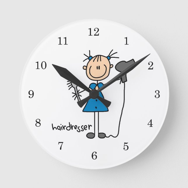 Hairdresser Stick Figure Round Clock (Front)