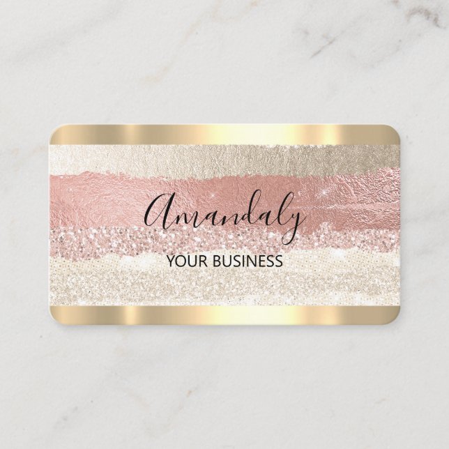 Hairdresser Stylist Coiffeur Rose Gold Stripes Business Card (Front)