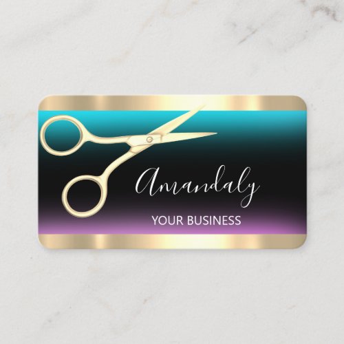 Hairdresser Stylist Coiffeur Scissors Gold Pink Business Card