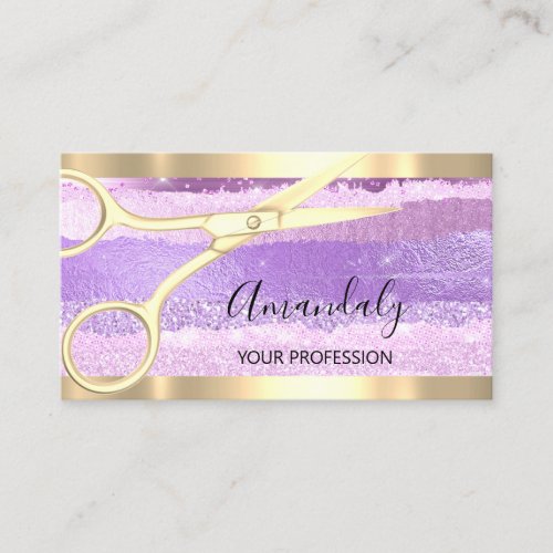 Hairdresser Stylist Coiffeur  Scissors Gold Purple Business Card