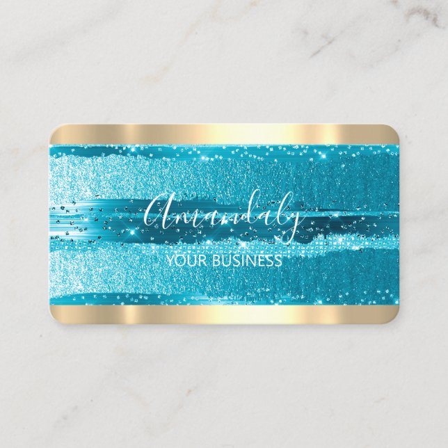 Hairdresser Stylist Coiffeur Teal Gold Stripes Business Card (Front)