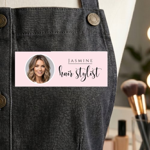 Hairdresser Stylist Employee Blush Pink Photo  Name Tag