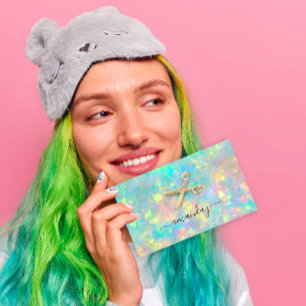 Hairdresser Stylist Golden Scissors Holograph Business Card
