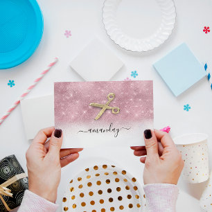 Hairdresser Stylist Golden Scissors Pink Glitter Business Card