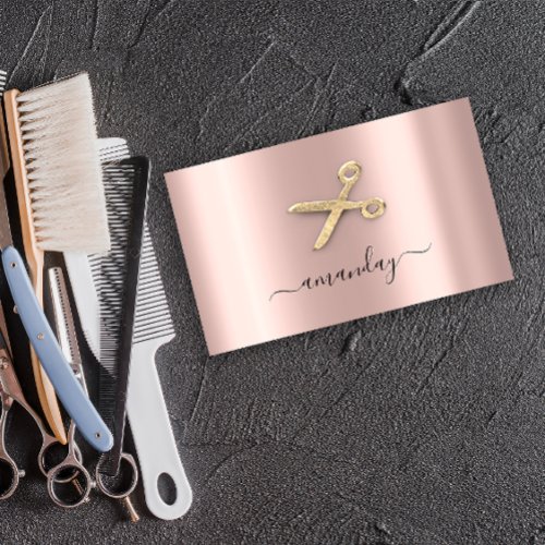 Hairdresser Stylist Golden Scissors Rose Blush  Business Card