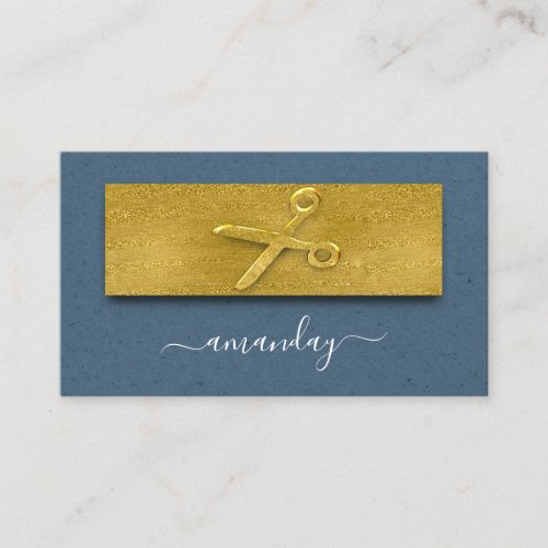 Hairdresser Stylist Scissors Gold Blue Business Card