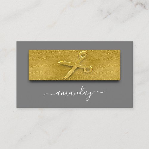 Hairdresser Stylist Scissors Minimal Gold Gray Business Card