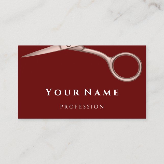Hairdresser Stylist Scissors Rose Coiffeur Burgund Business Card (Front)