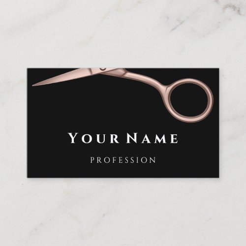 Hairdresser Stylist Scissors Rose Modern Black VIP Business Card