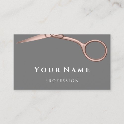 Hairdresser Stylist Scissors Rose Modern Gray VIP Business Card