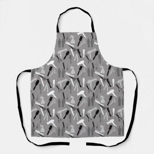 HAIRDRESSER TOOLS PATTERN DESIGN IN CHARCOAL GRAY APRON