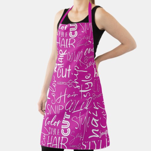 Hairdresser Typography Pink And White Modern Apron