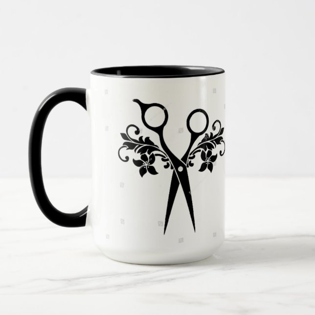 Hairdressers Coffee Mug w/Black Scissors /Flowers (Left)