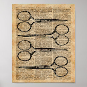 Hairdresser's Scissors Vintage Illustration Poster