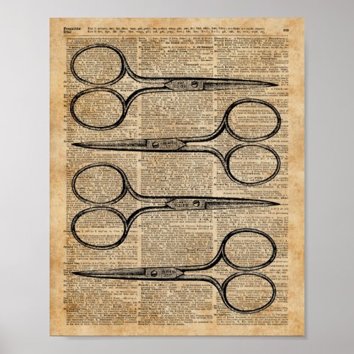 Hairdressers Scissors Vintage Illustration Poster