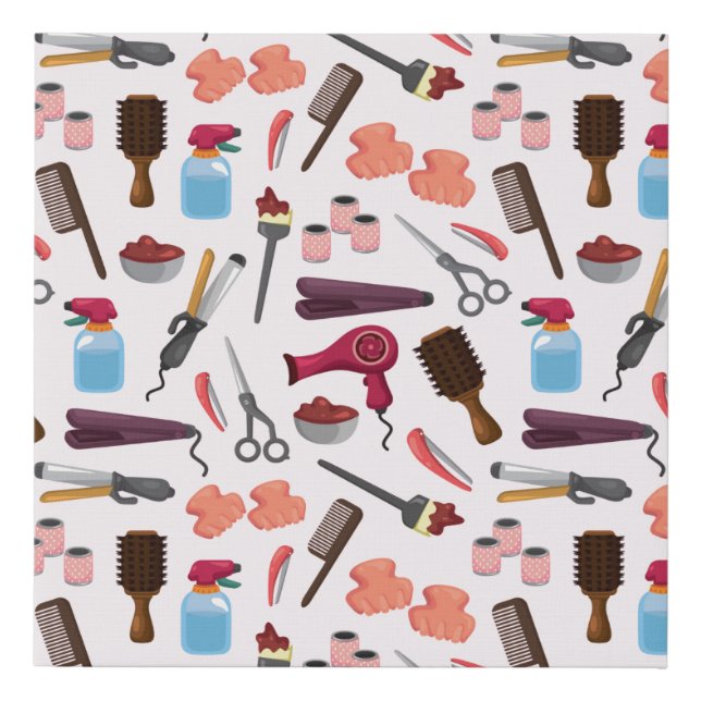 hairdressing KIT seamless pattern Faux Canvas Print (Front)