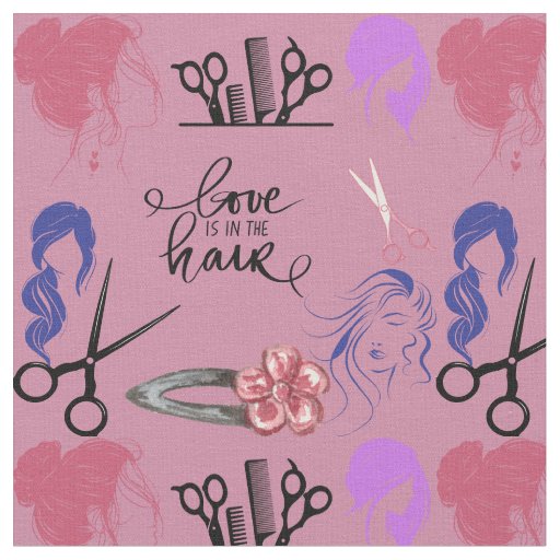 Hairdressing themed fabric | styles | scissors 