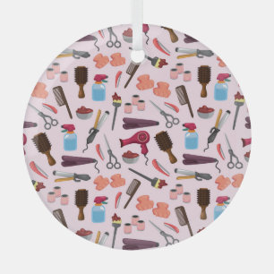 Hairdressing Tools, Seamless Stylish Pattern. Glass Ornament