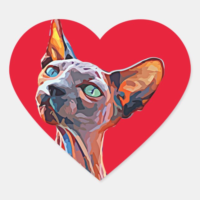 Hairless cat Abstract animal Art Colorful Heart Sticker (Front)