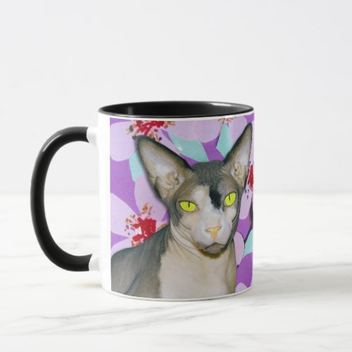 Hairless Cat Sphynx Cat Ninja purple floral Mug
