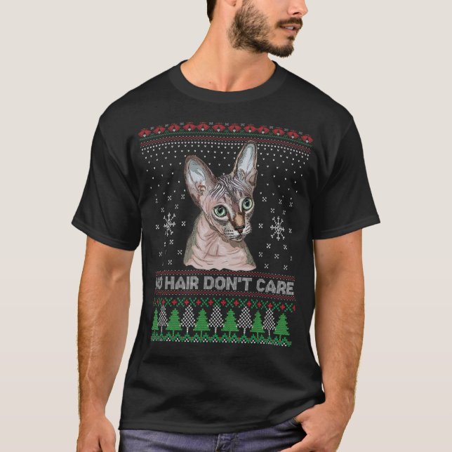 Hairless Cat Ugly Christmas Sweater Sphynx Cat (Front)