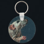 Hairless Rat Keychain<br><div class="desc">'It's too early!' is the title of my drawing of a hairless rat caught in the snow. He ran home and got warm.</div>