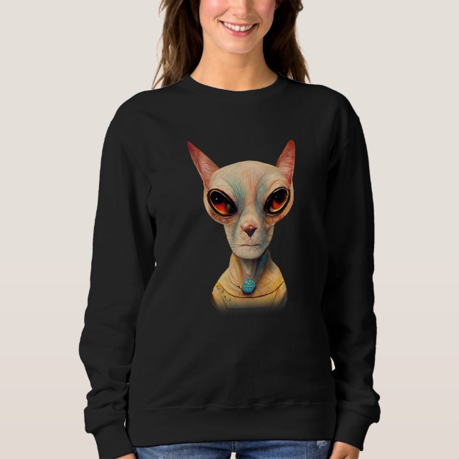 Hairless Sphynx Cat Alien UFO Portrait   Sweatshirt (Front)