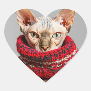 Hairless Sphynx Cat in a sweater Heart Sticker
