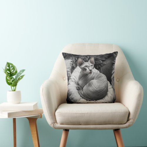 Hairless Sphynx Cat Throw Pillow