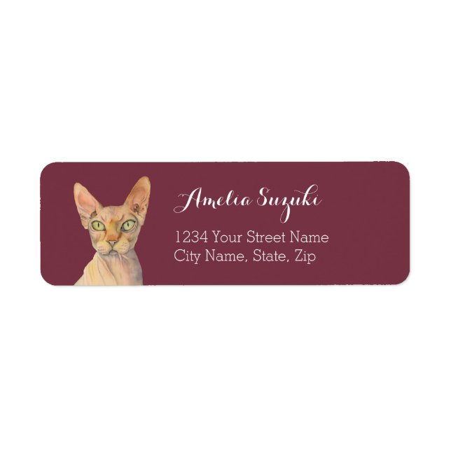 Hairless Sphynx Cat Watercolor Illustration Label (Front)