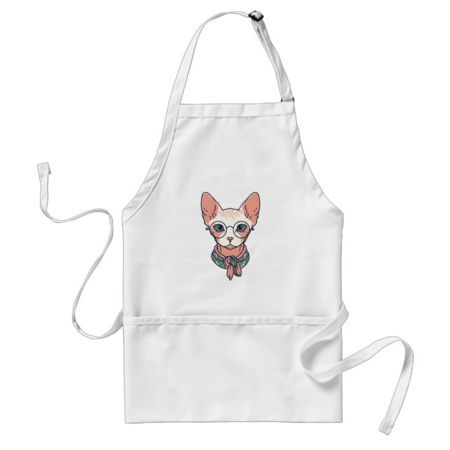 Hairless Sphynx Cat wearing glasses Adult Apron (Front)
