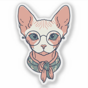 Hairless Sphynx Cat wearing glasses Sticker