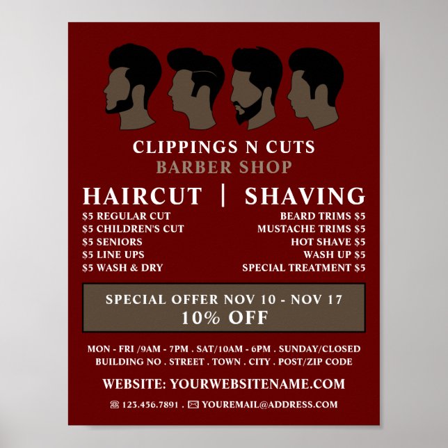 Hairstyles, Men's Barbers Advertising Poster (Front)
