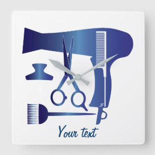 Hairstyles tools square wall clock