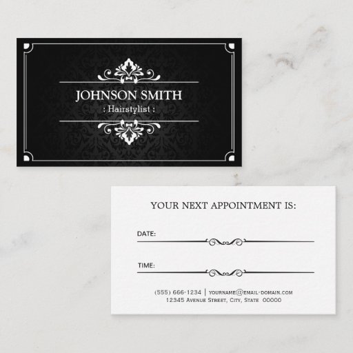 Customizable Hairstylist Appointment Card - Shadow of Damask