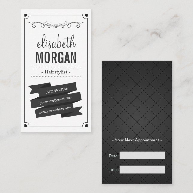Hairstylist Appointment - Retro Black and White Card (Front/Back)