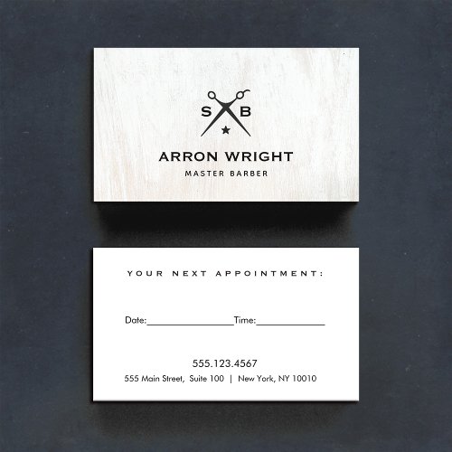 Hairstylist Barber Monogram Scissors Appointment Business Card