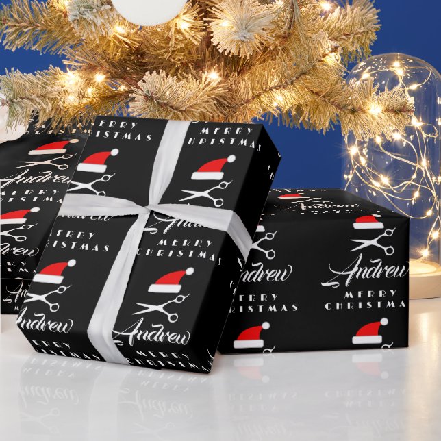 Hairstylist barber salon scissors classy Christmas Wrapping Paper (Holidays)