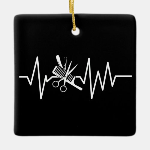 Hairstylist _ Barber Scissors Comb Heartbeat Ceram Ceramic Ornament