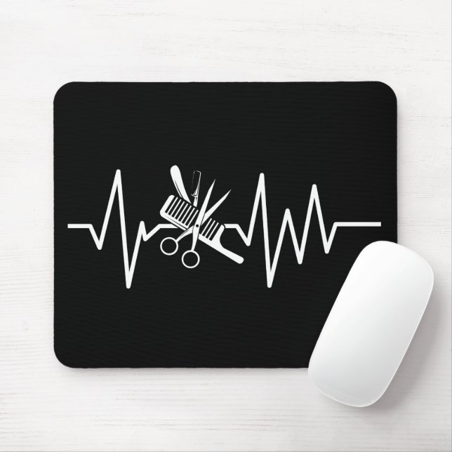 Hairstylist - Barber Scissors Comb Heartbeat Mouse Pad (With Mouse)