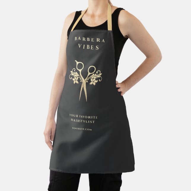 Hairstylist Barbershop Gold Scissors Floral  Apron (Insitu)
