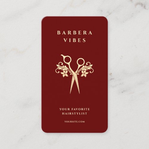 Hairstylist Barbershop Gold Scissors Floral  Business Card