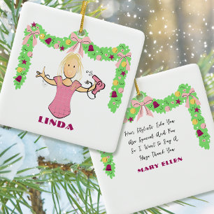 Hairstylist Cartoon Budget Thank You Christmas Ceramic Ornament