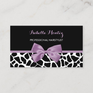 Hairstylist Cute Giraffe Print Lavender Purple Bow Business Card