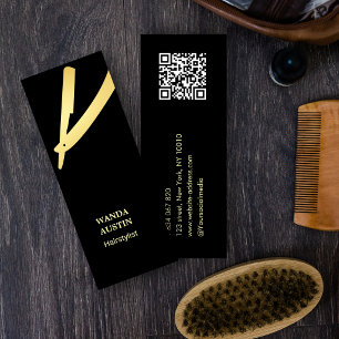 Hairstylist Elegant Chic Faux Gold Razor Qr Code Mini Business Card