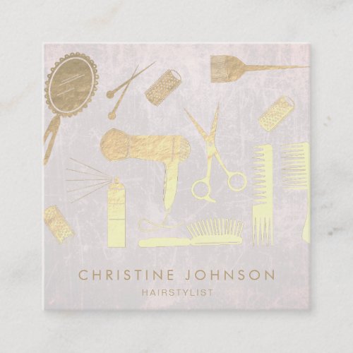 hairstylist faux gold foil decor square business card