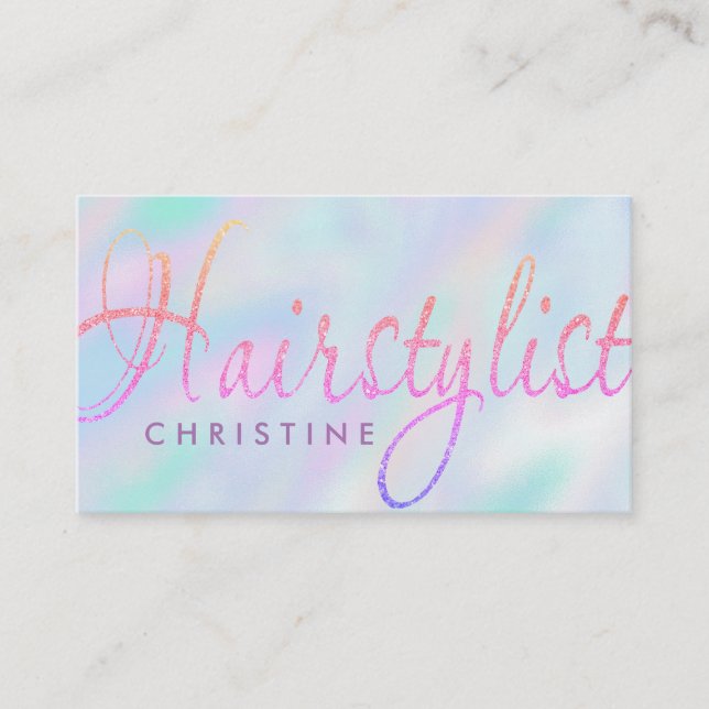 hairstylist faux iridescent appointment card (Front)