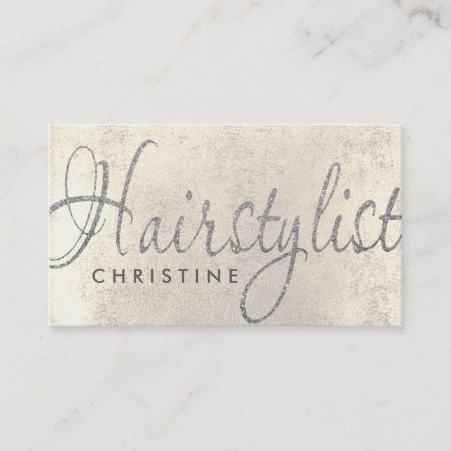 hairstylist faux silver glitter appointment card (Front)