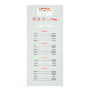 Hairstylist Floral Comb Hair Salon Price List Menu
