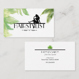 Hairstylist Girl Silhouette Palm Leaves Business C Business Card